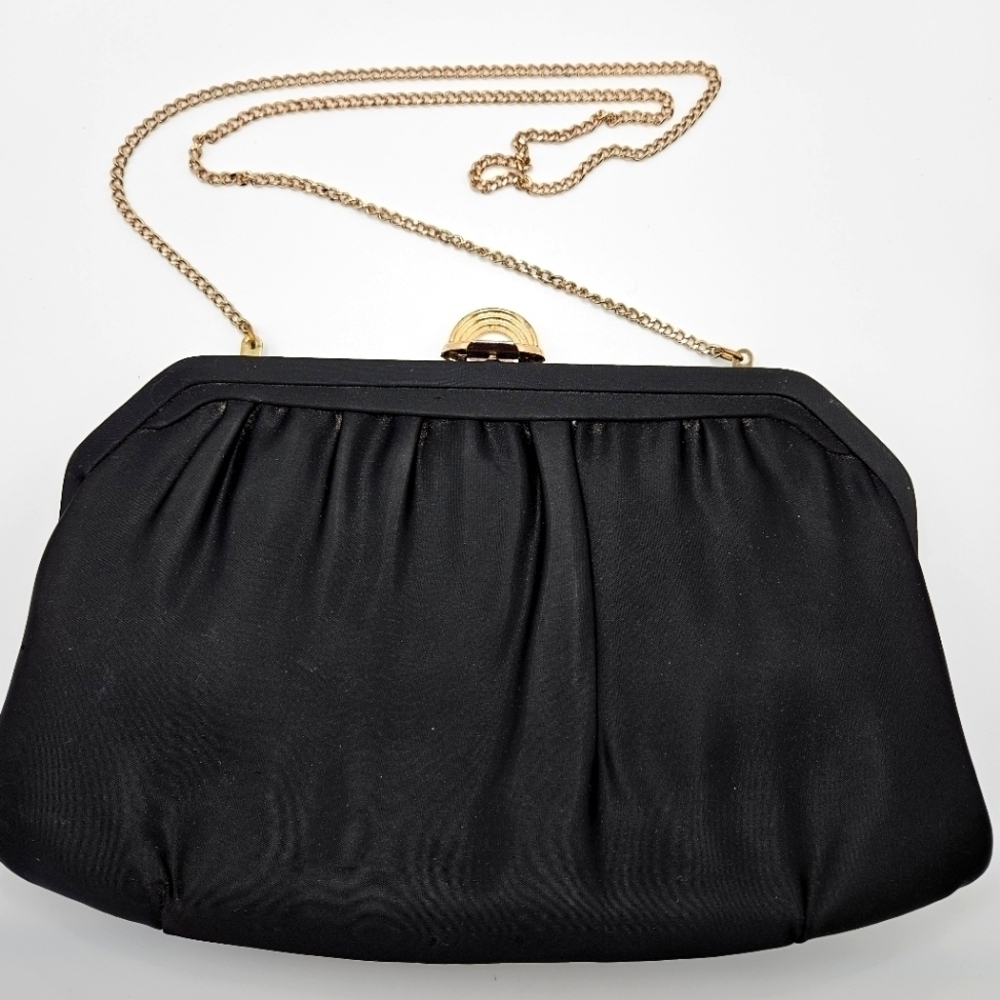 VINTAGE Mardone Black Convertible Clutch Bag Flip Mirror Inside 1940s